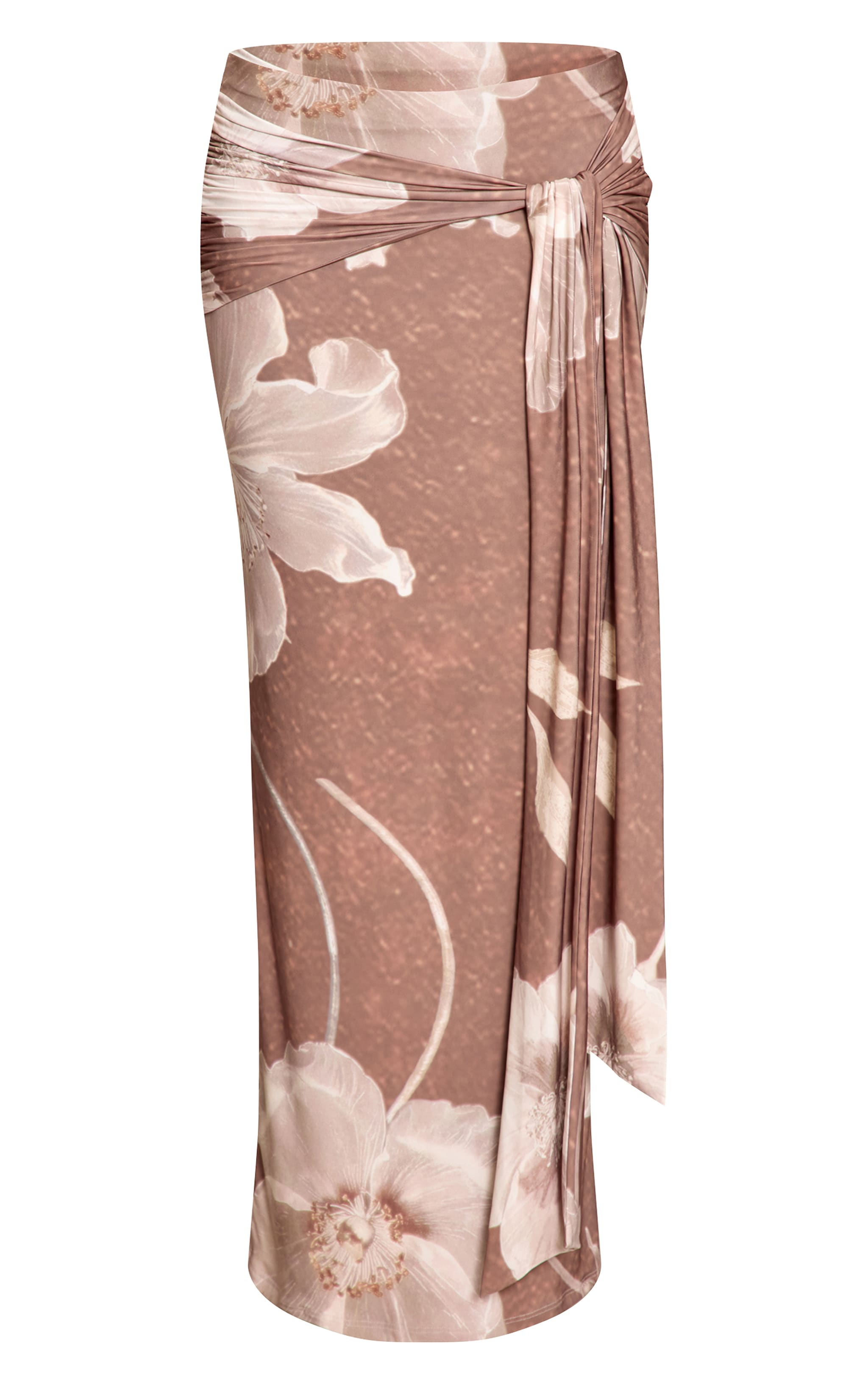 Brown Printed Slinky Knot Detail Maxi Skirt image 5