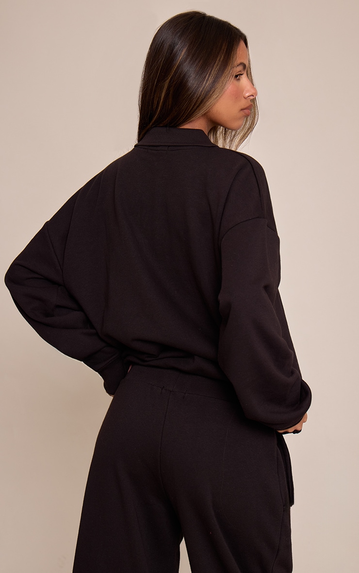 Petite Black Popper Button Collared Sweatshirt image 2