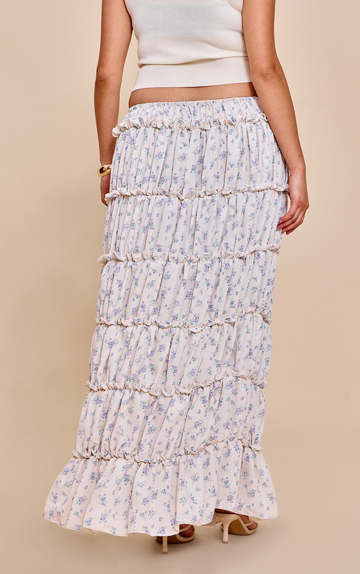 Plus Blue Ditsy Floral Print Tiered Maxi Skirt image 3
