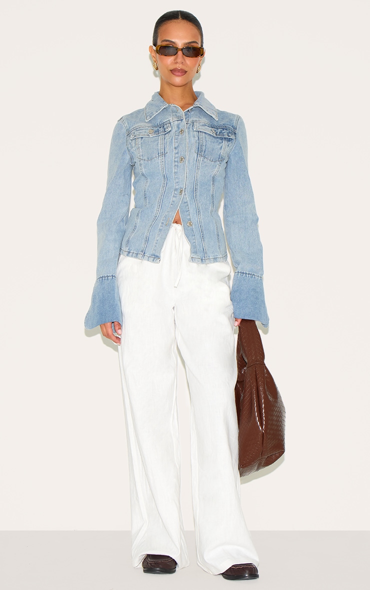 Petite Blue Fitted Seam Detail Denim Jacket image 3