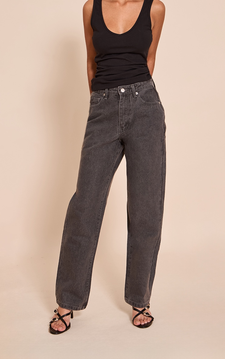 Petite Grey High Waist Straight Leg Jeans image 2