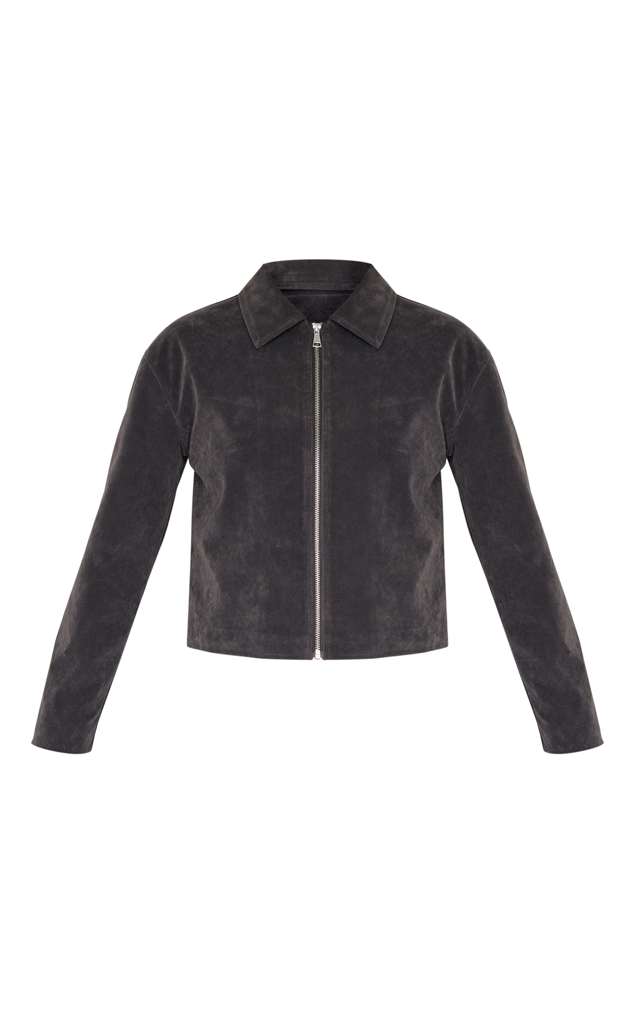 Charcoal Zip Up Faux Suede Jacket image 5