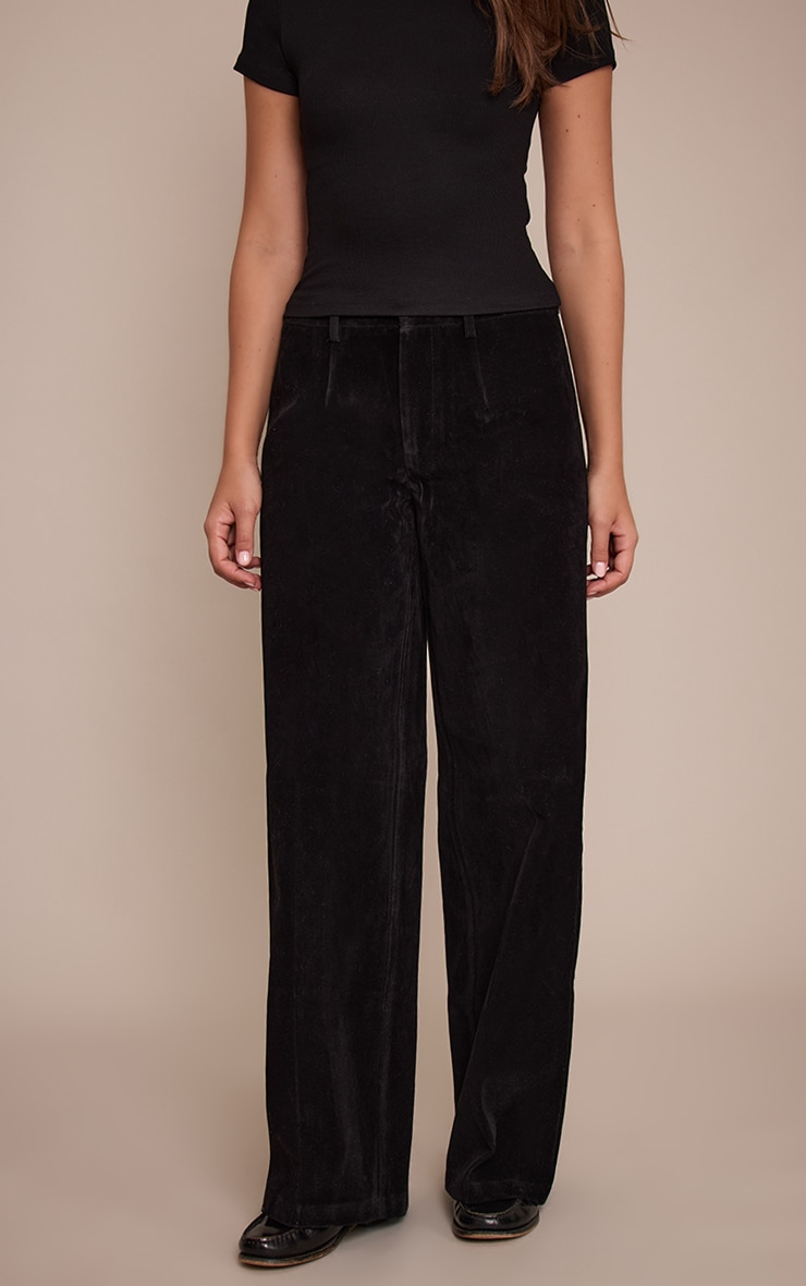 Black Faux Suede Straight Leg Pants image 2