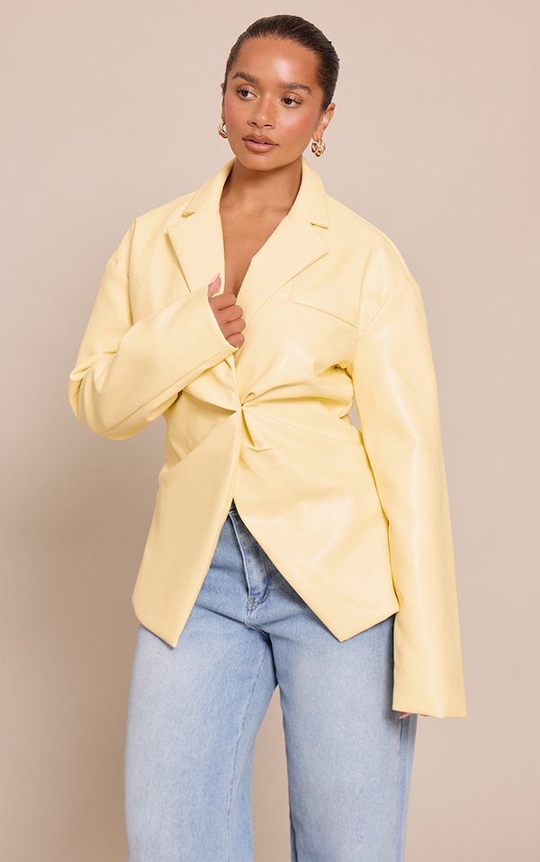 Shape Butter Yellow Faux Leather Cinched Waist Blazer