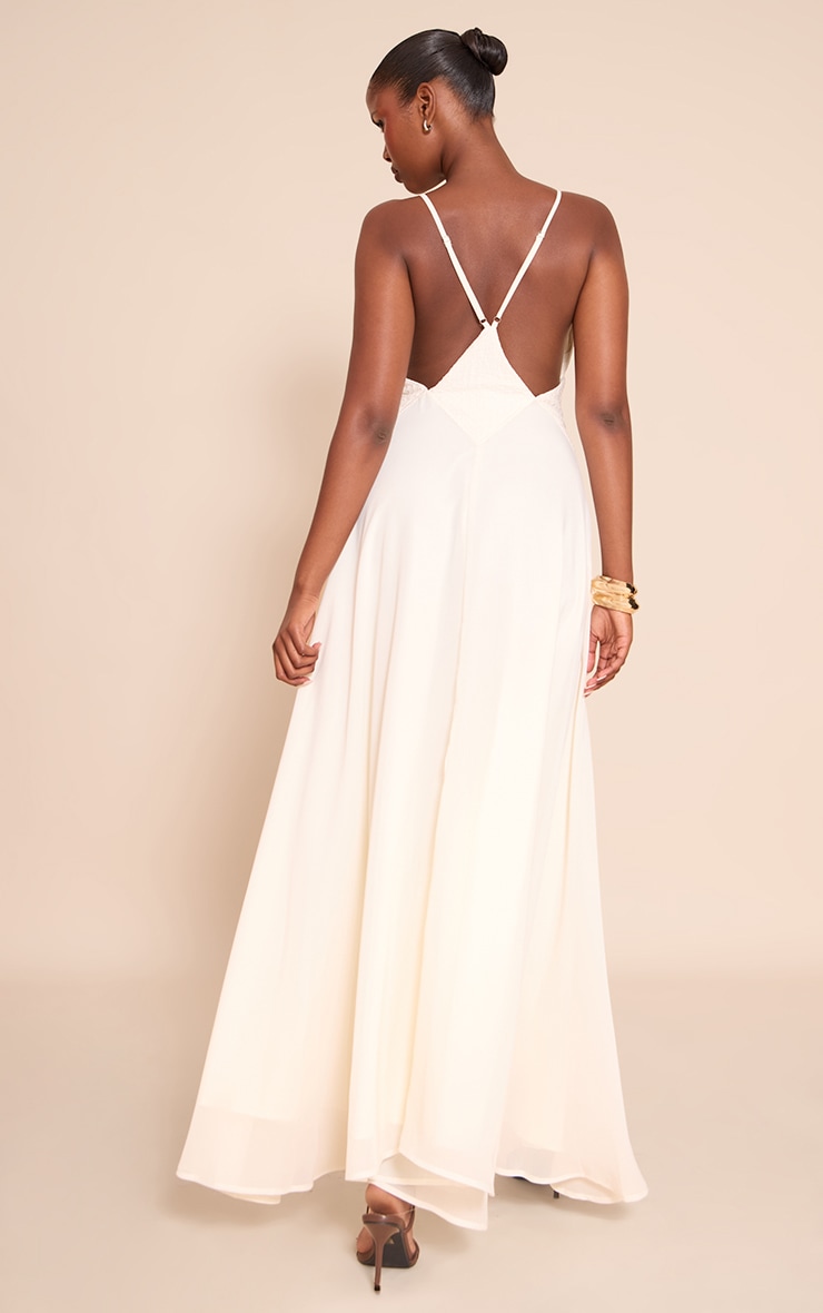 White Plunge Textured Detail Maxi Dress image 2