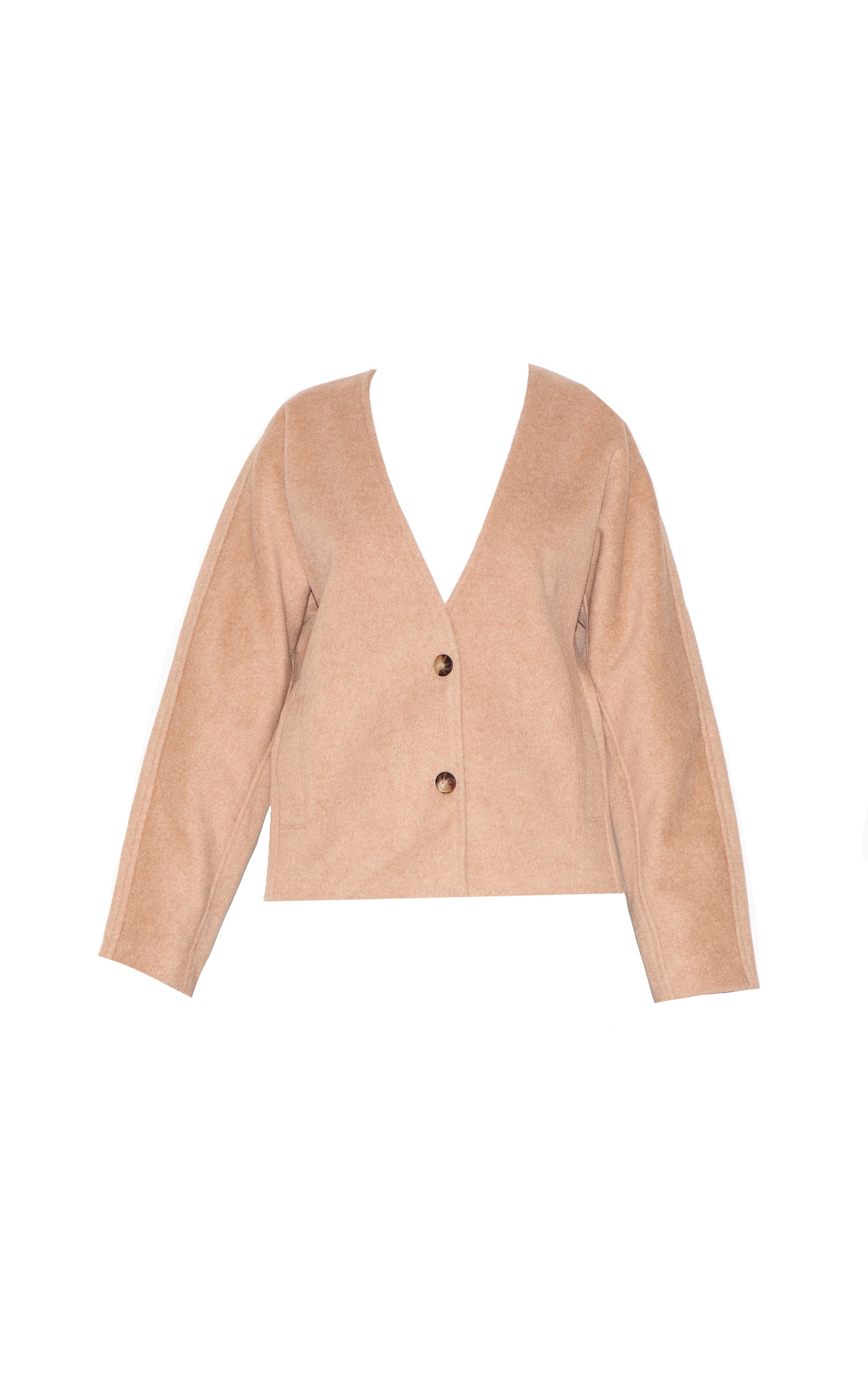 Mocha Wool Look Button Up V Neck Jacket image 5