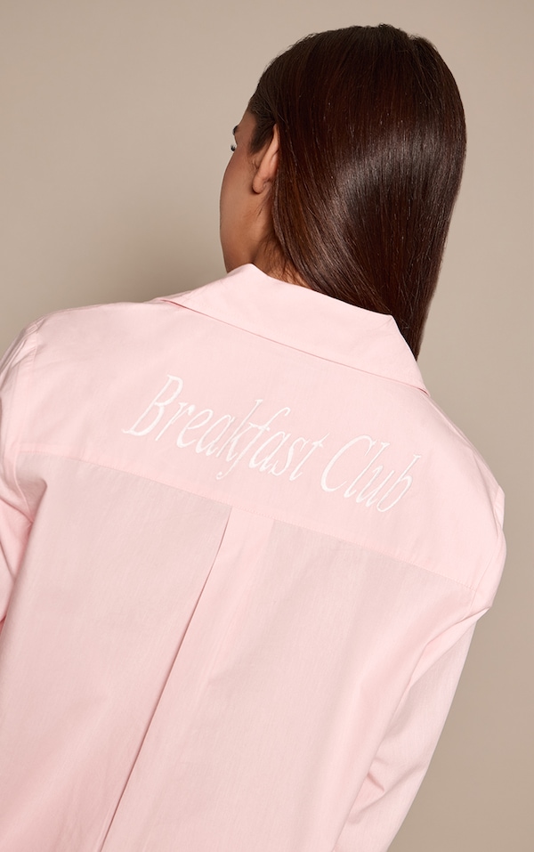 Baby Pink Contrast Breakfast Club Button Up Pyjamas