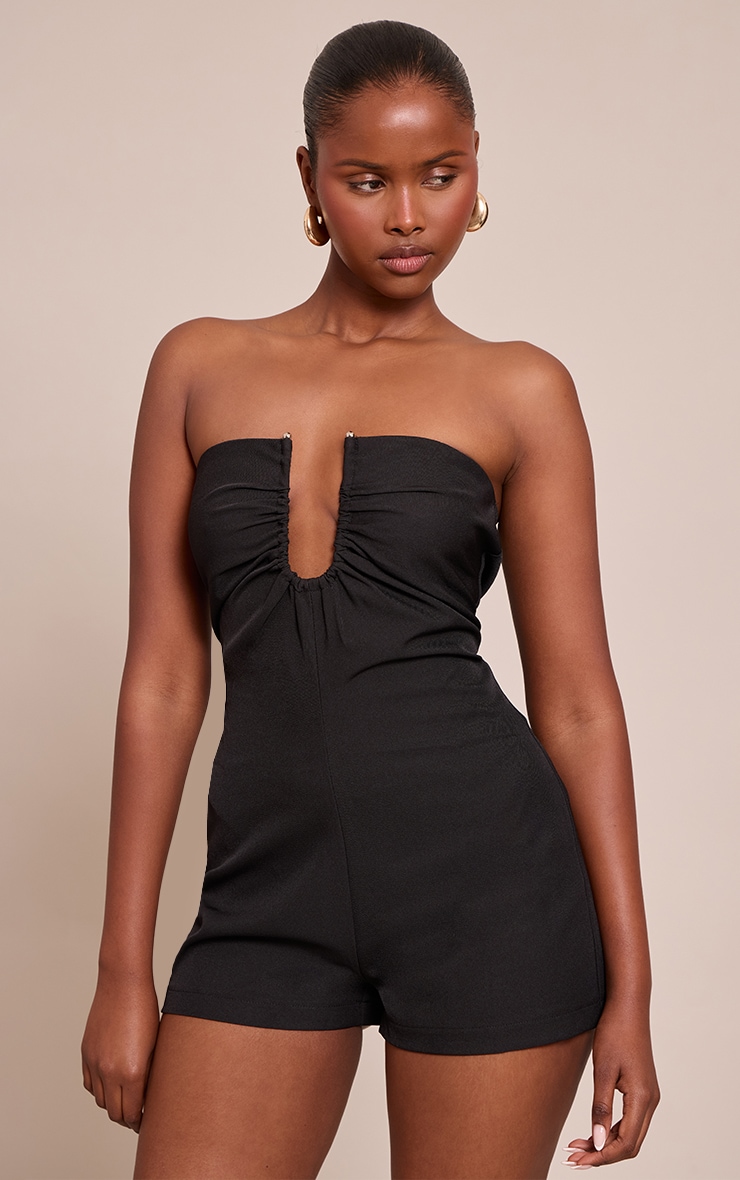 Black Woven Bandeau Tailored Romper image 1