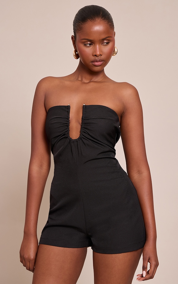 Black Woven Bandeau Tailored Romper