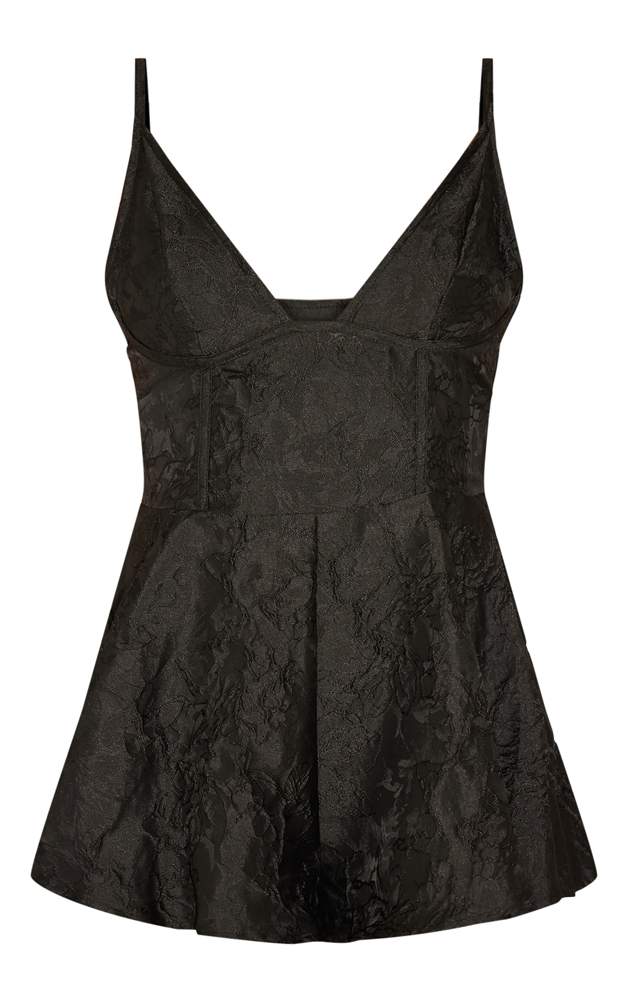 Black Satin Jacquard Corset Detail Floaty Romper image 5