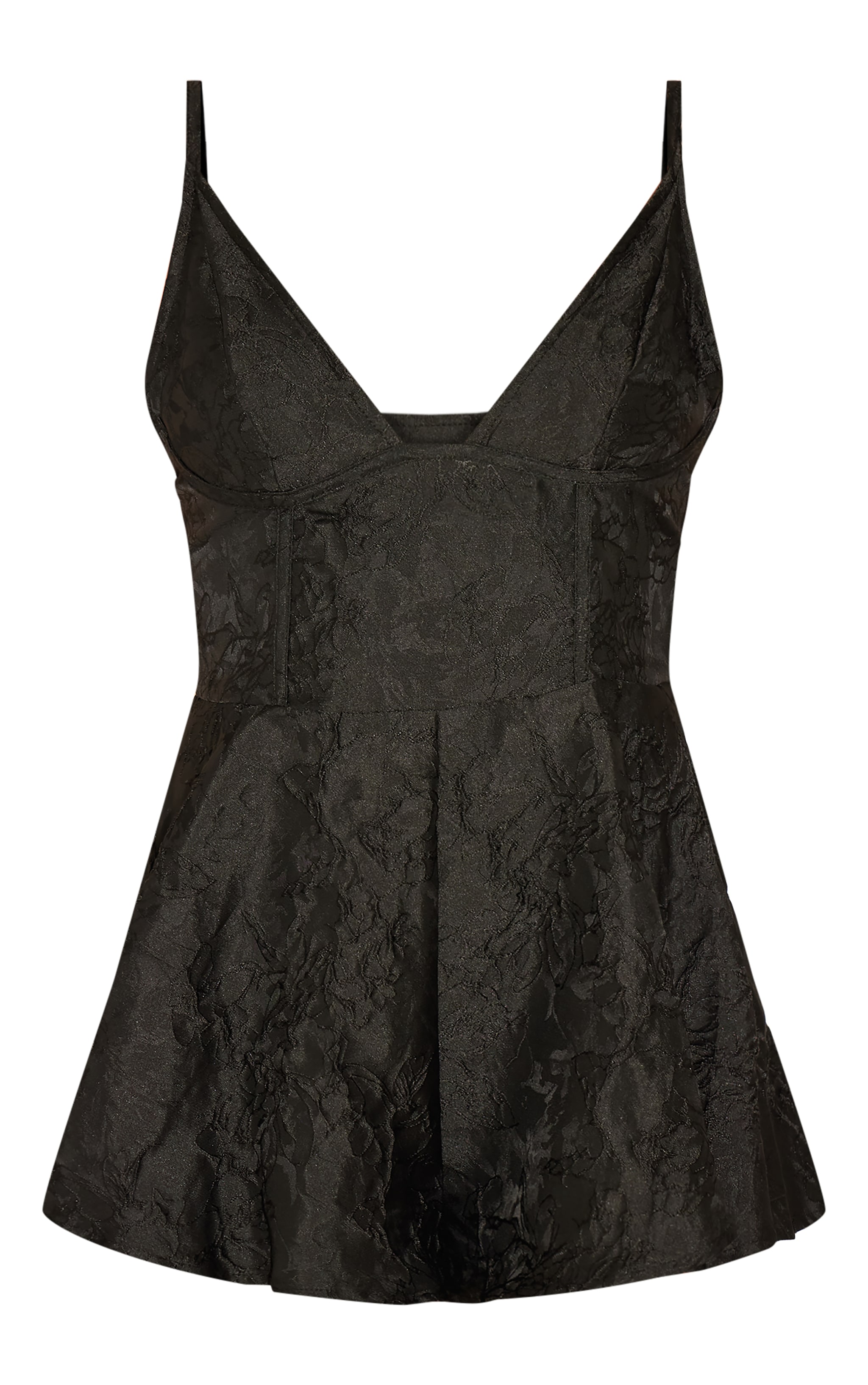 Black Satin Jacquard Corset Detail Floaty Playsuit image 5