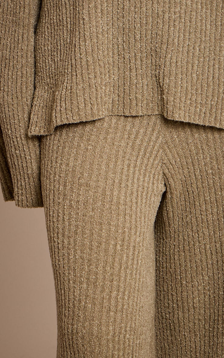 Plus Khaki Rib Boucle Knit Wide Leg Pants image 4