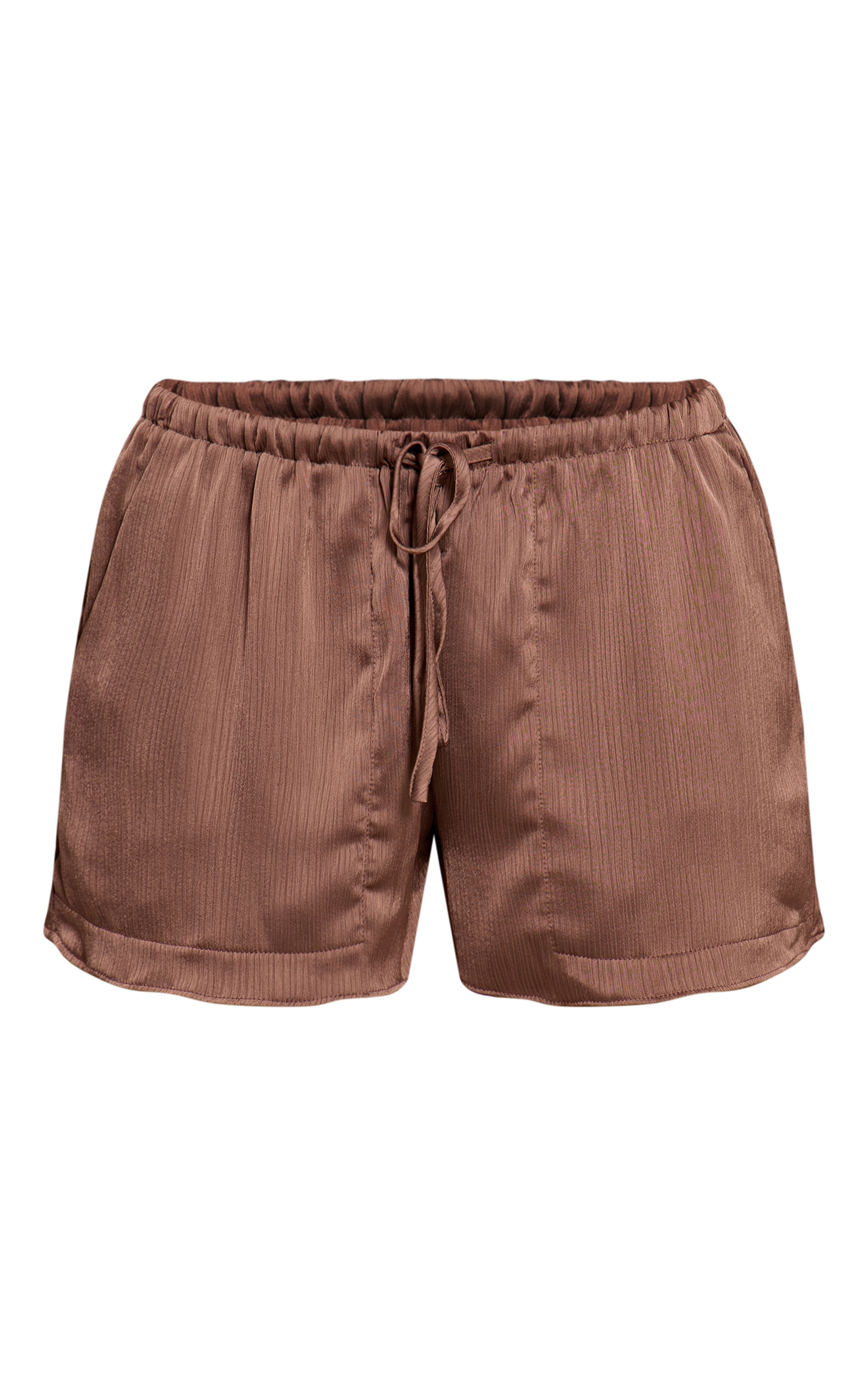 Chocolate Textured Satin Drawstring Shorts image 6