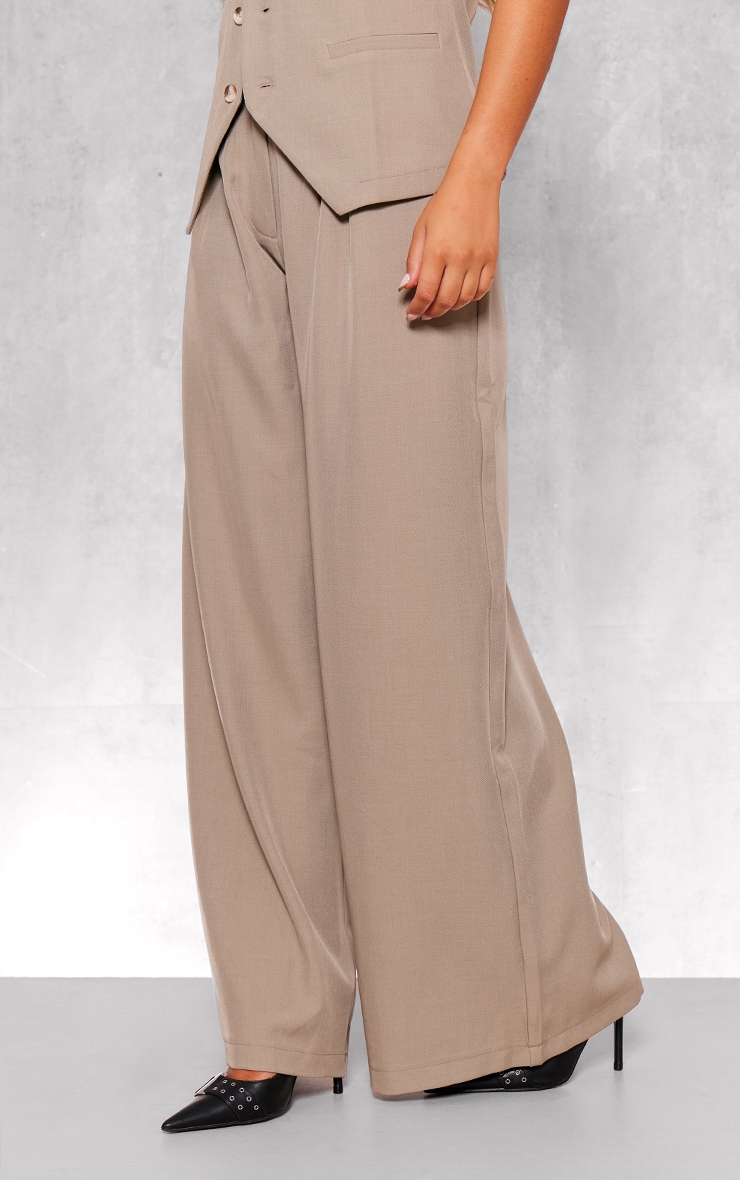Taupe Woven Tailored Wide Leg Pleated Pants image 2