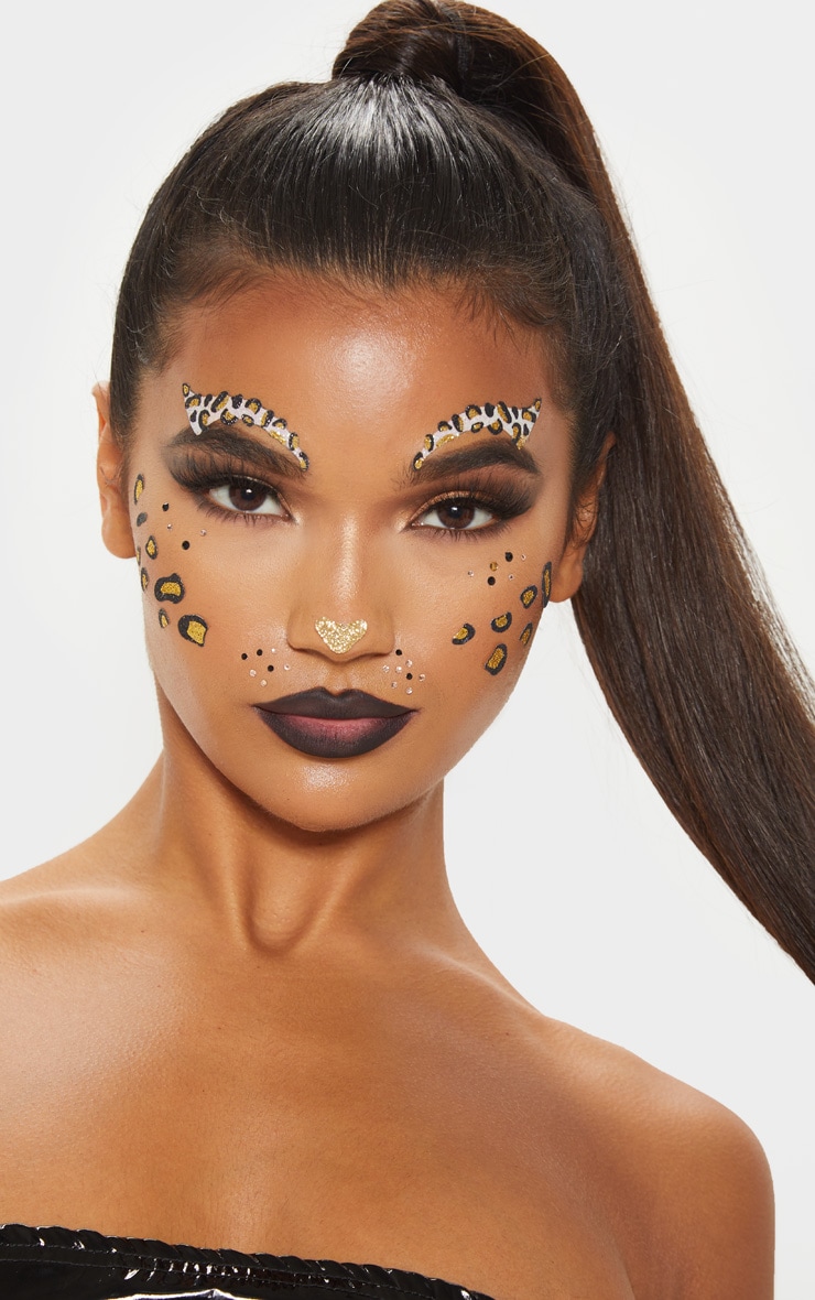 PRETTYLITTLETHING Glitter Rhinestone Leopard Face Sticker