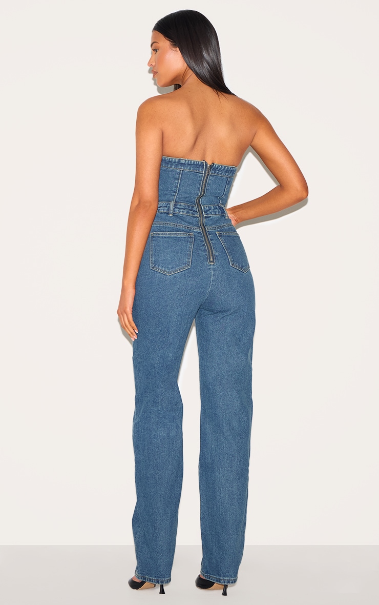 Tall Combinaison droite en jean indigo vintage délavé style bustier image 2