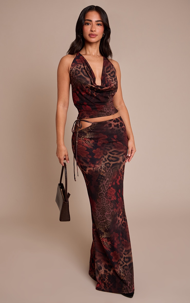 Petite Orange Printed Low Rise Maxi Skirt image 1