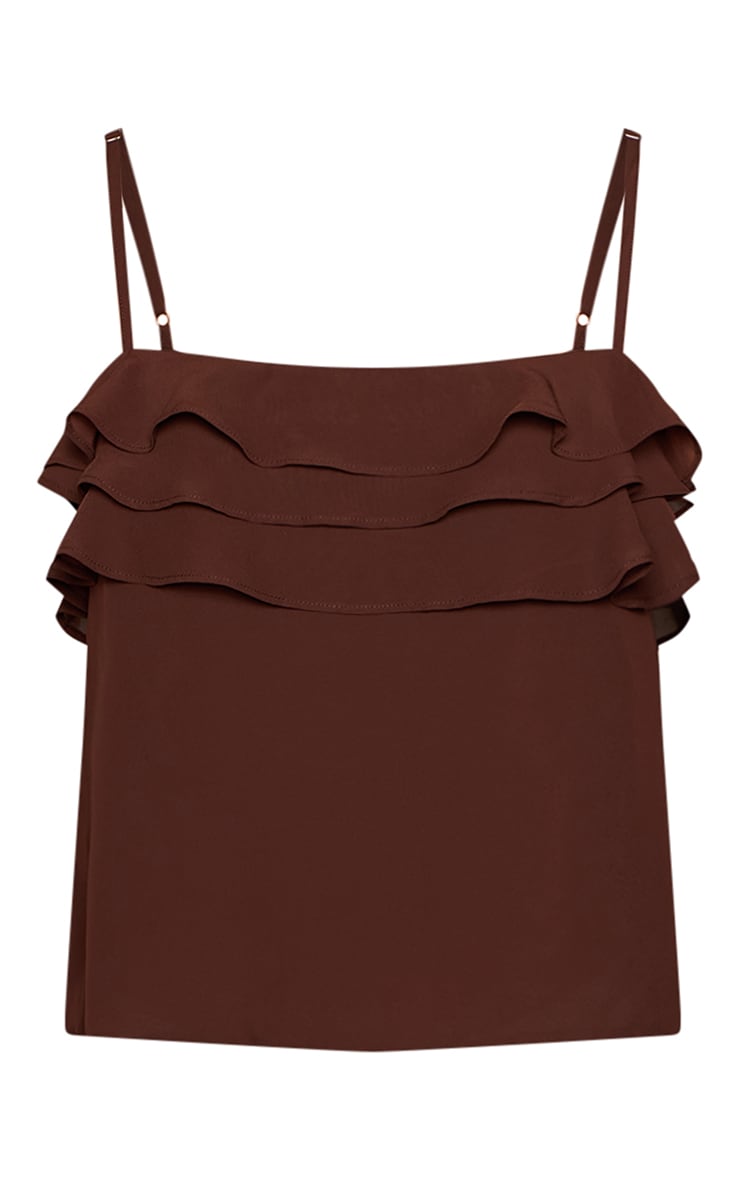 Chocolate Chiffon Ruffle Cami Top image 5