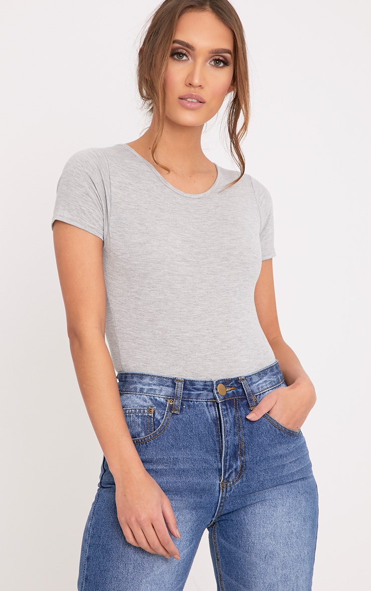 Basic Grey Short Sleeve Bodysuit Knitwear PrettyLittleThing