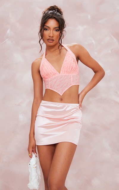 Pink Solid Shirt Collar Crop Top