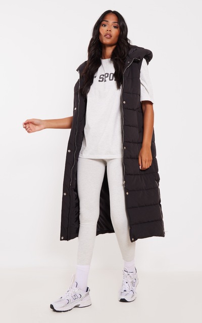 Tall Black Panel Padded Longline Gilet