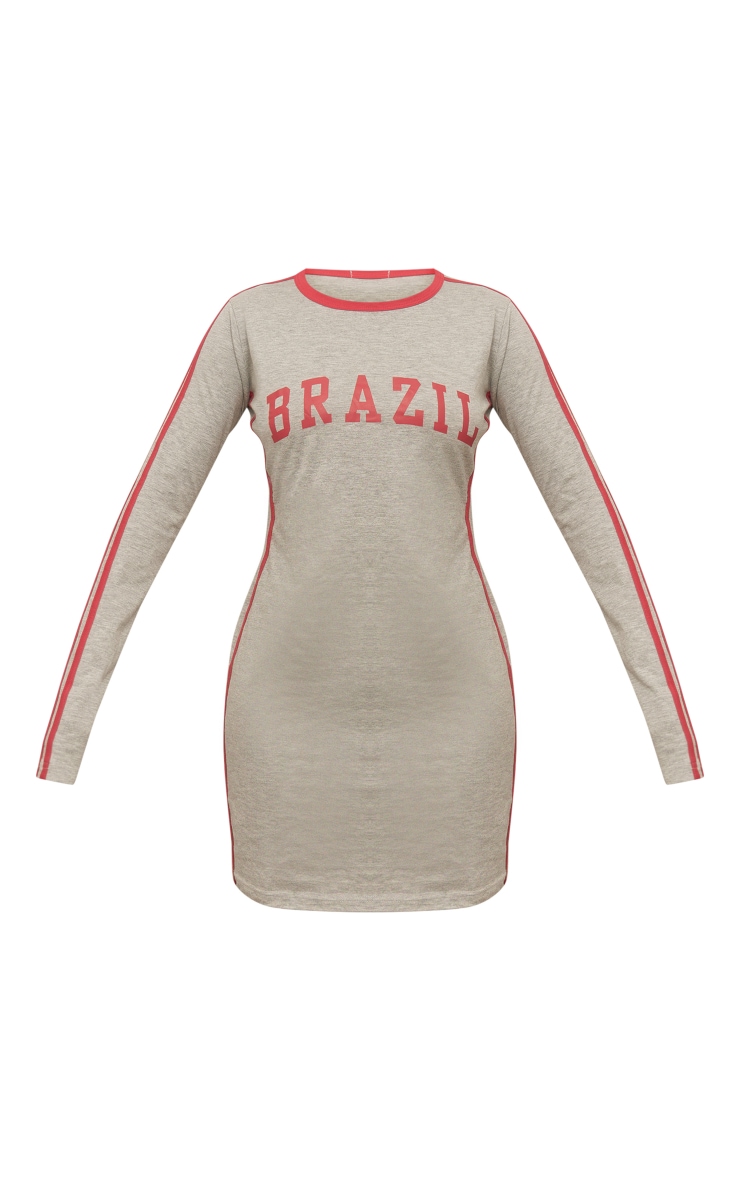 Grey Marl Brazil Graphic Contrast Long Sleeve Bodycon Dress image 4