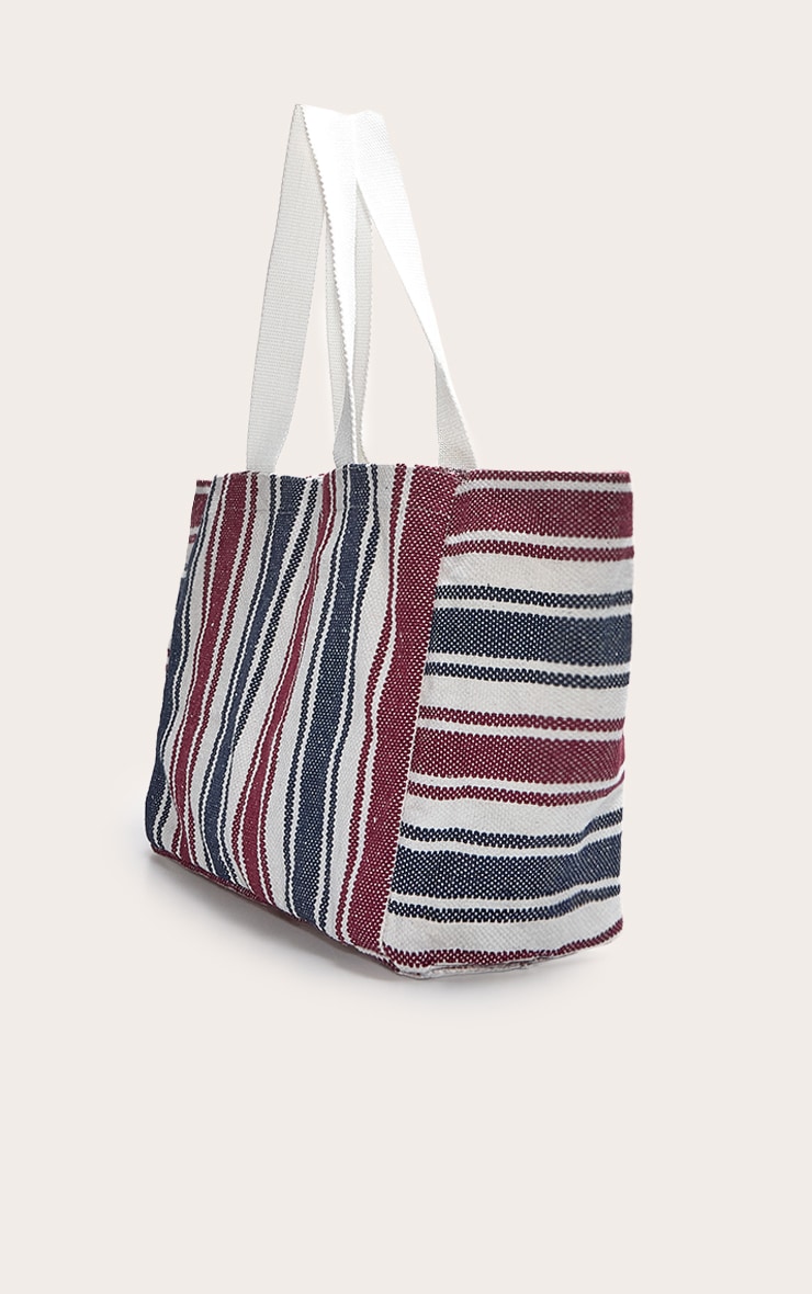Navy and Burgundy Striped Beach Bag image 2
