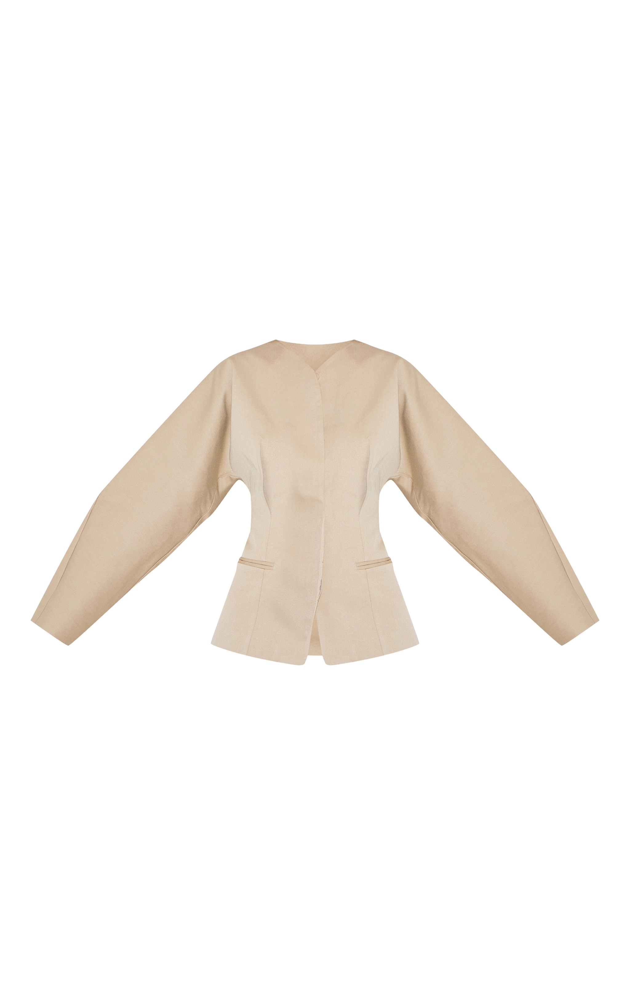 Sand Premium Woven Tailored Collarless Blazer image 5