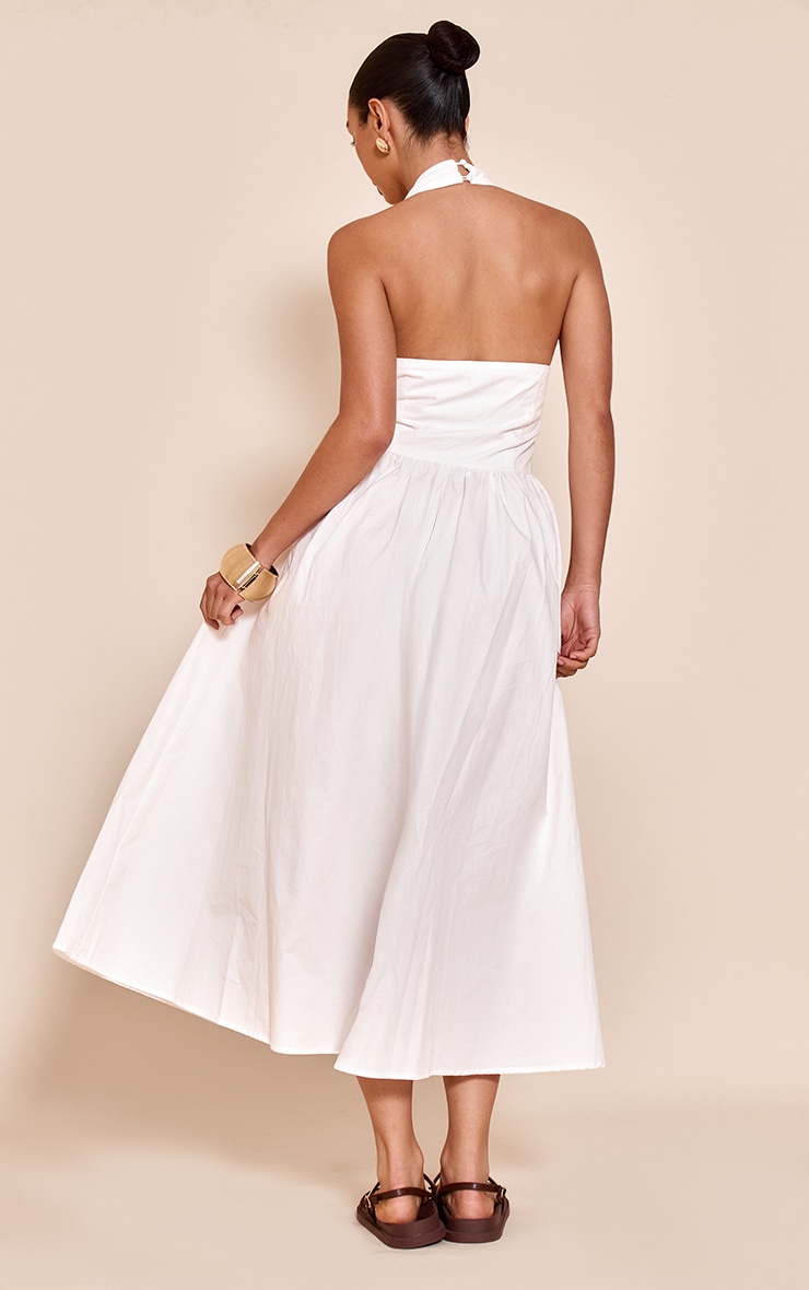 White Woven Halterneck Sleeveless Midaxi Dress image 2