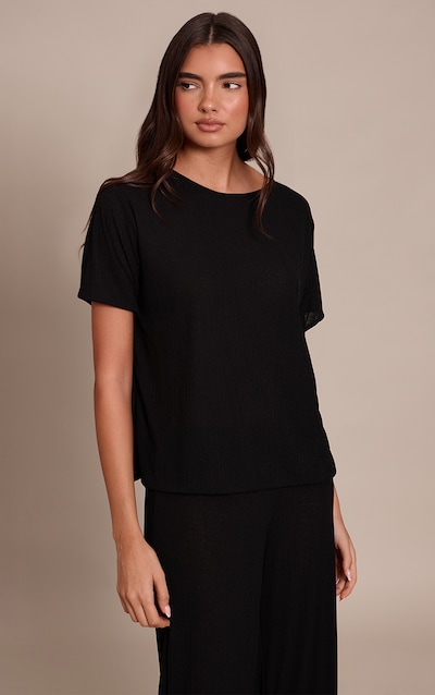 Black Sheer Textured Flowy T-shirt