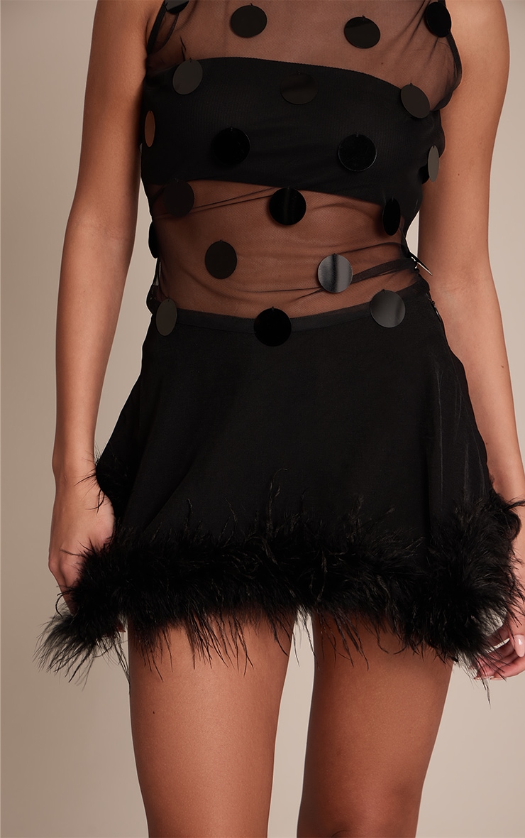 Premium Black Woven Flippy Feather Hem Mini Skirt