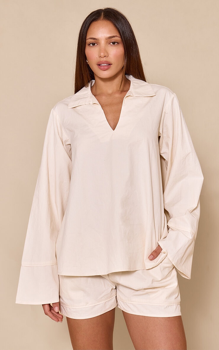 Tall Short fluide en coton tissé crème plissé image 3