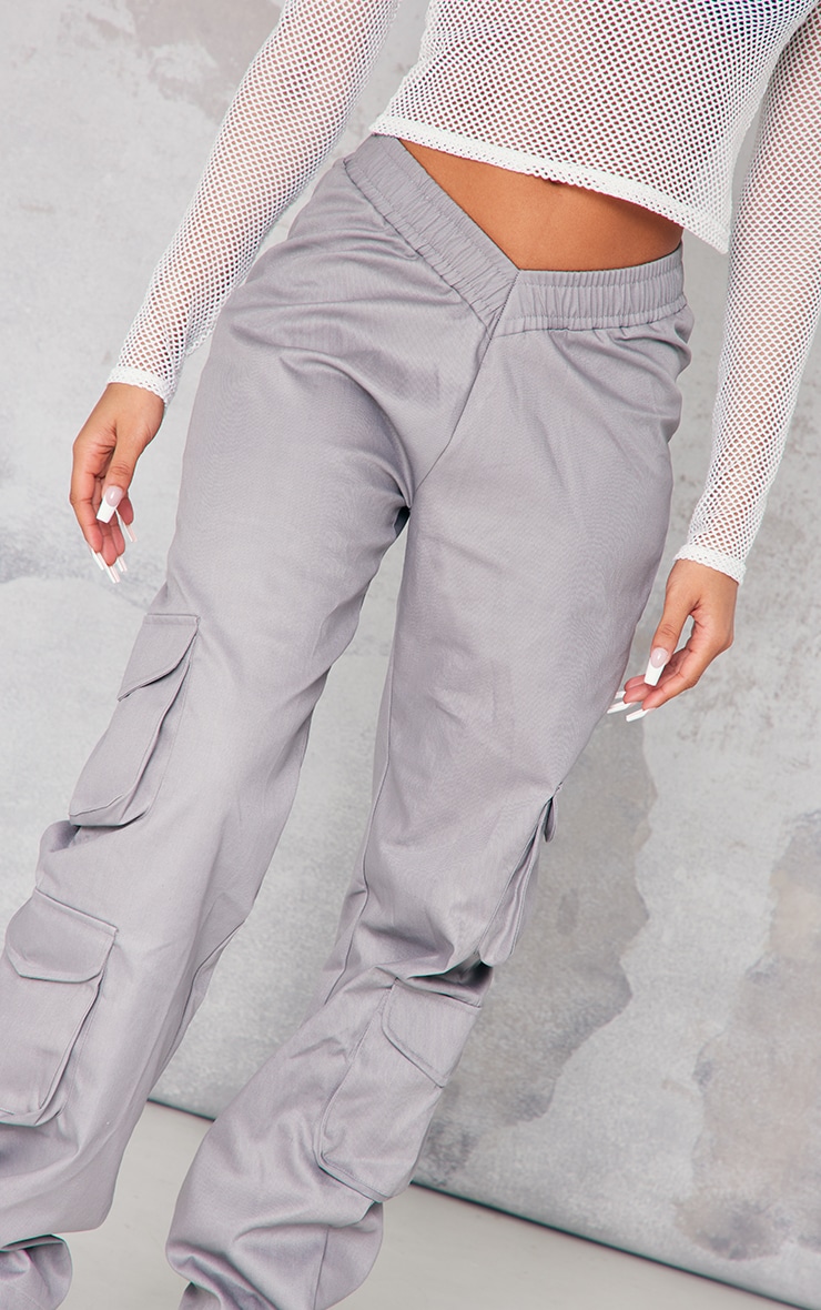 Grey Low Rise V-hem Cargos image 4