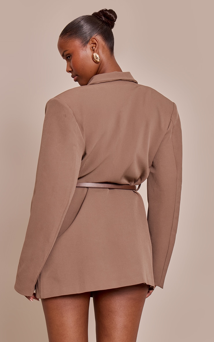 Chocolate Woven Belt Blazer Dress image 2