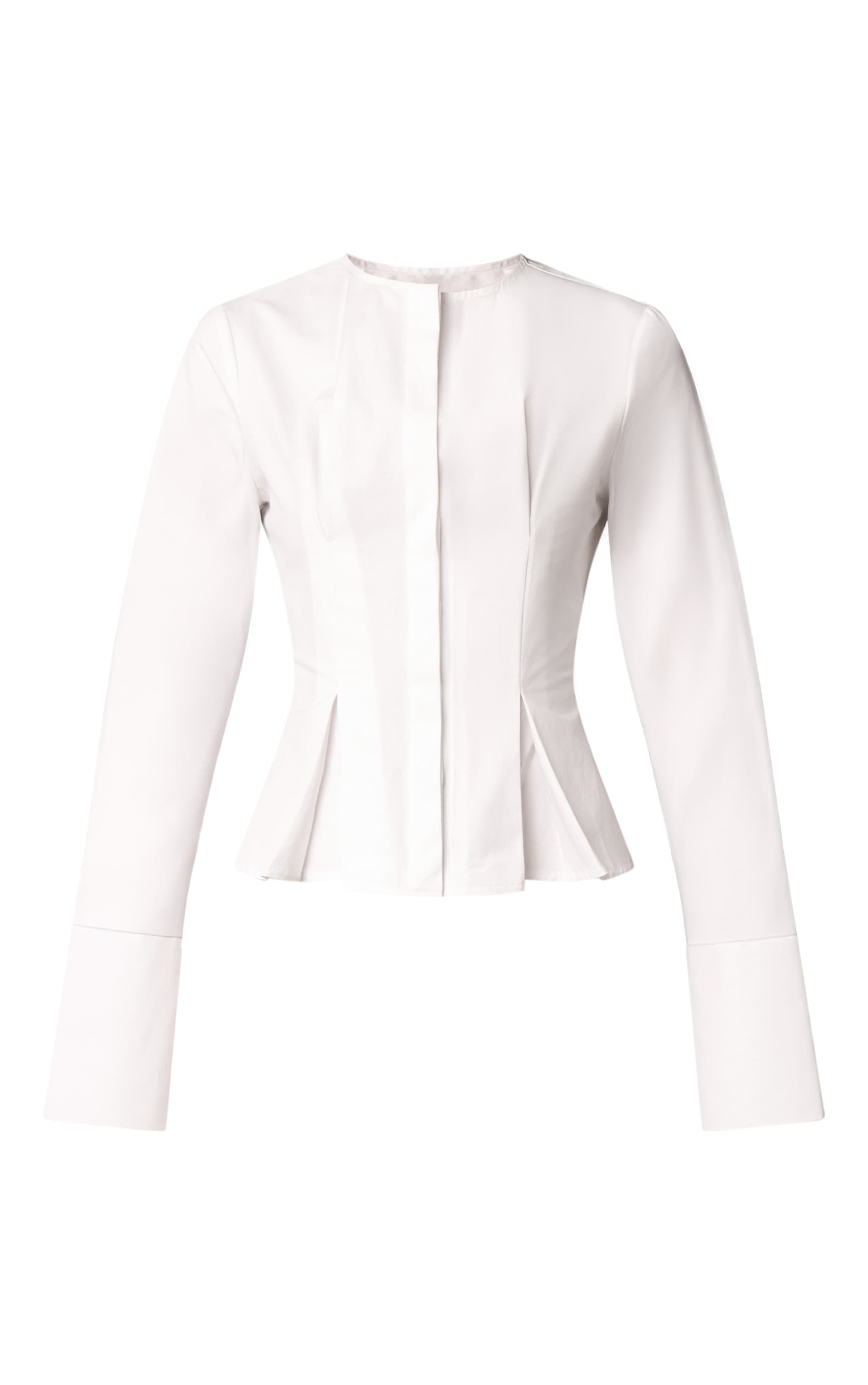 White Cotton Pleat Detail Long Sleeve Shirt image 5