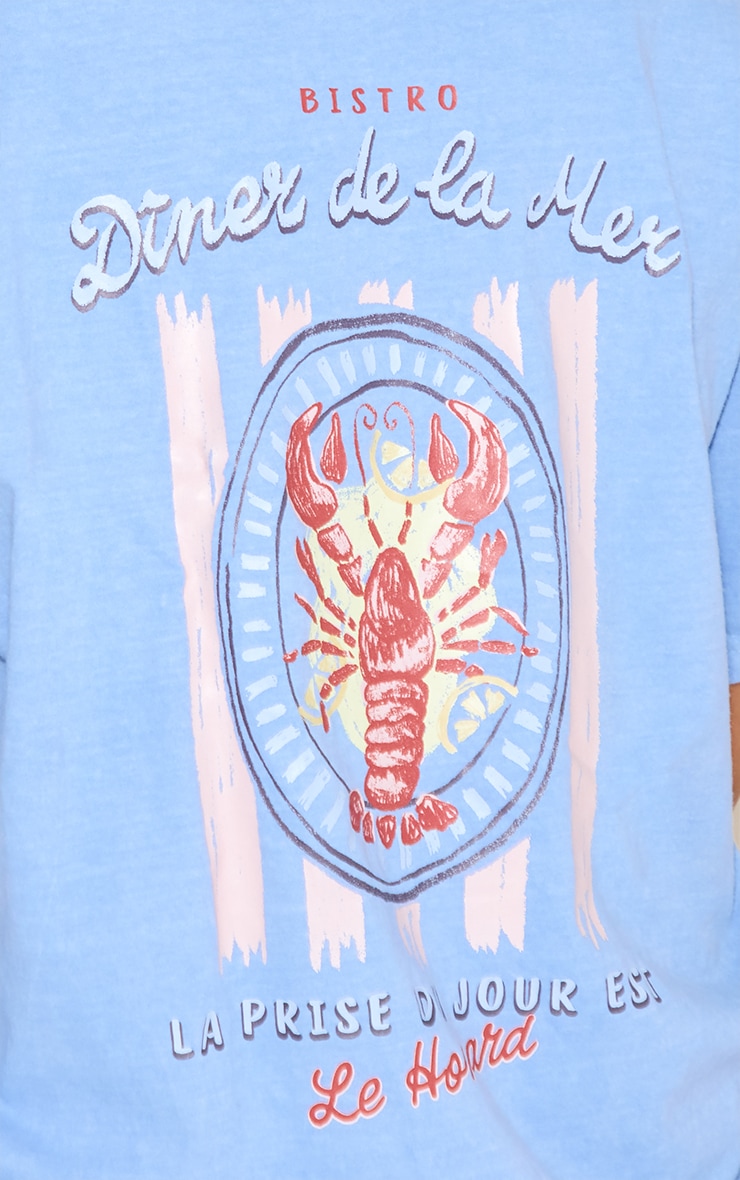 Sky Blue Lobster Graphic Oversized T-shirt image 4