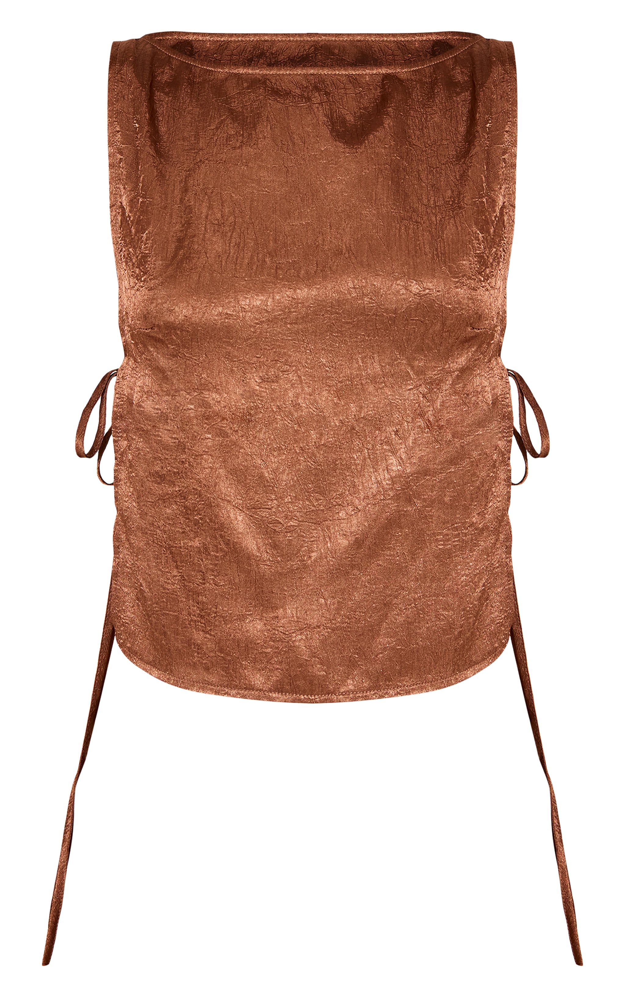 Chocolate Textured Satin Tie Side Long Top image 5