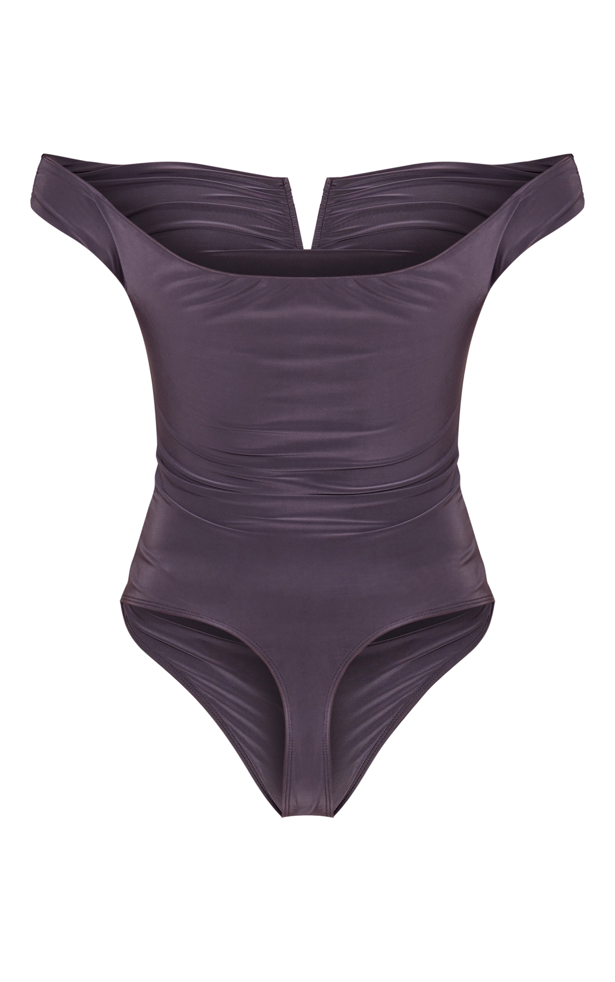 Charcoal Double Layer Slinky Extreme Ruch Detail Bodysuit image 6