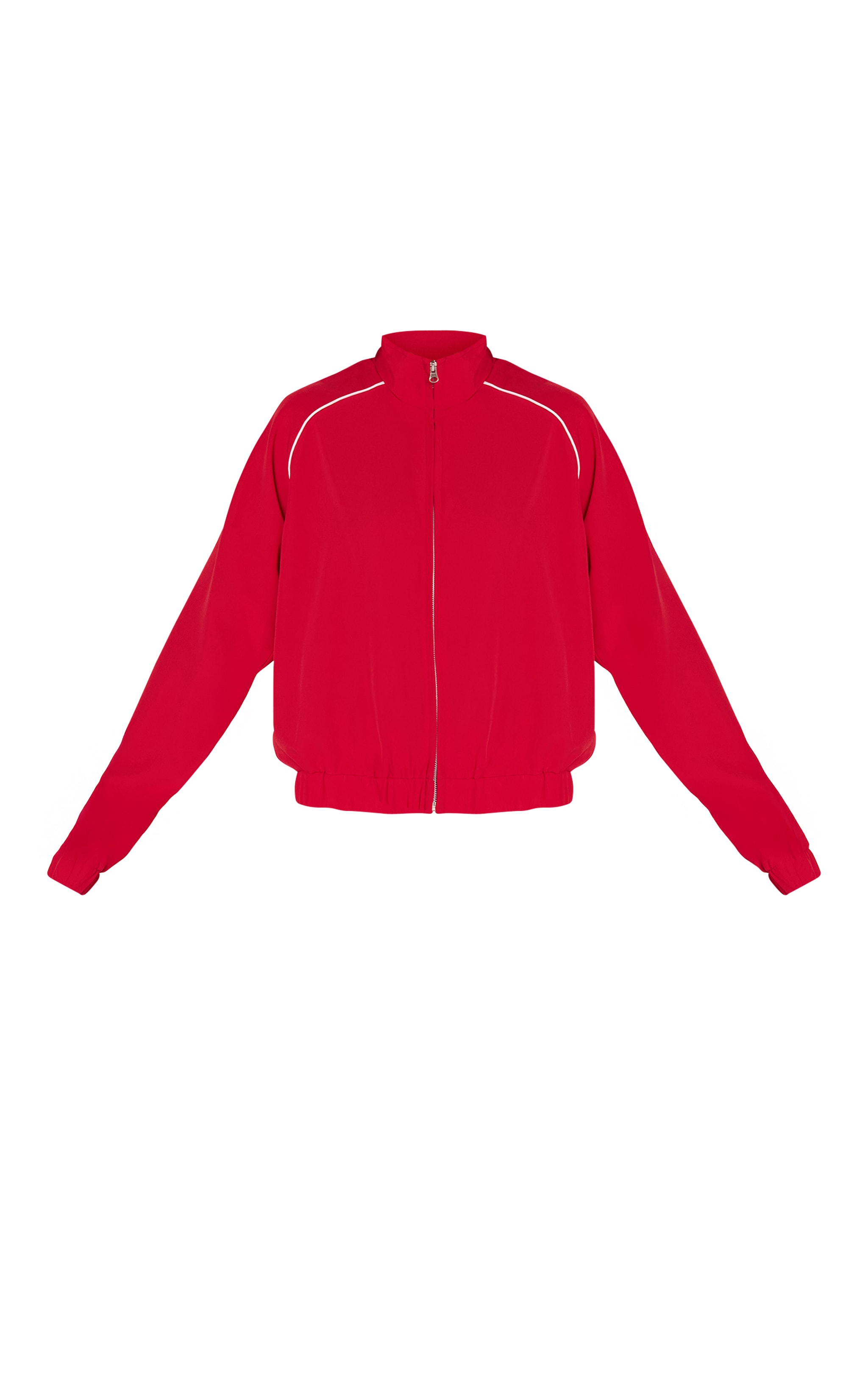 Red Contrast Piping Funnel Neck Zip Up Jacket image 5