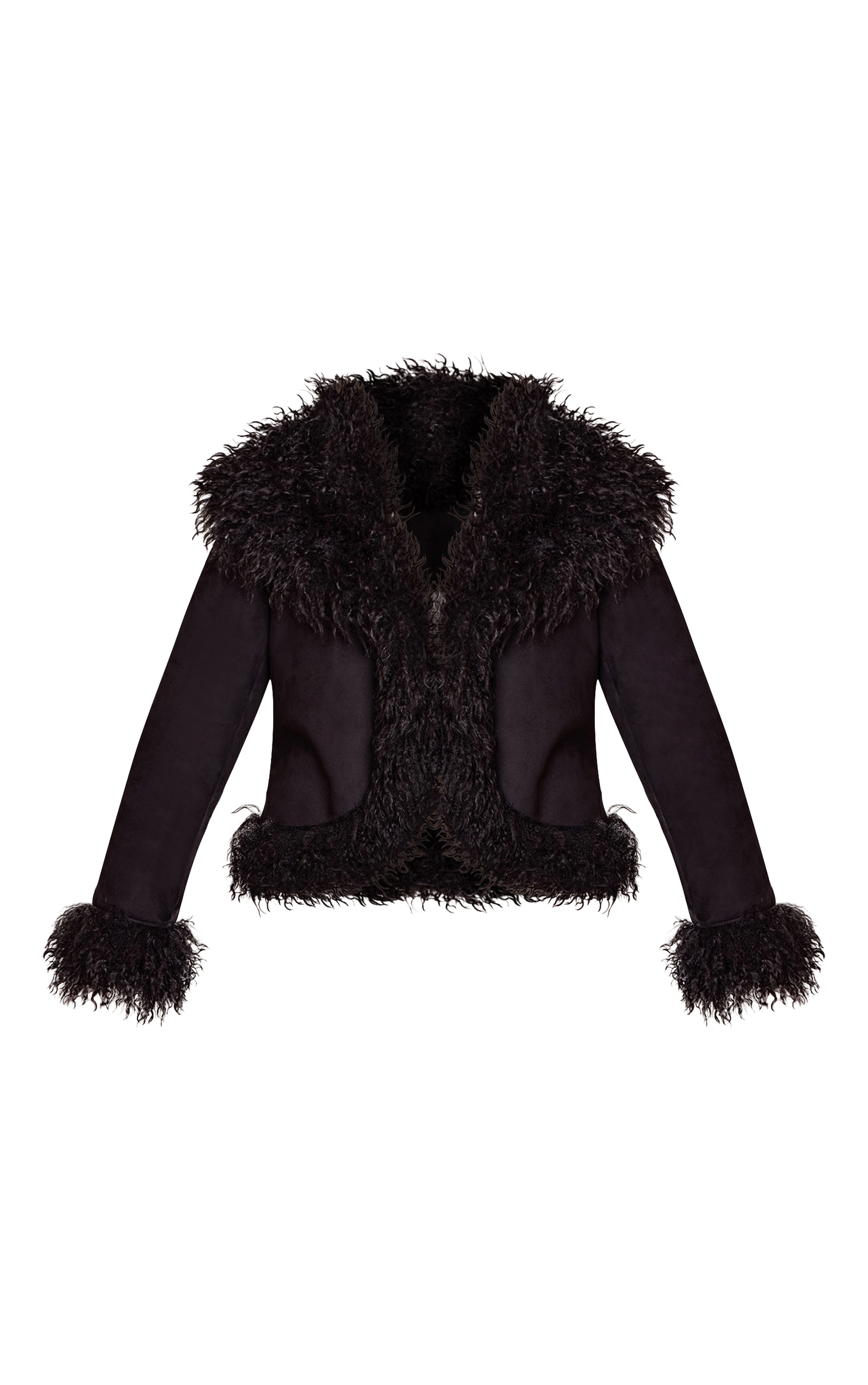 Black Faux Suede Trim Detail Coat image 5