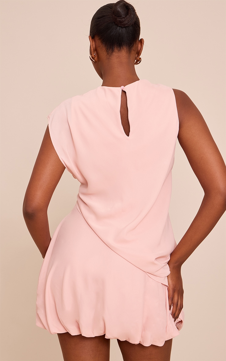 Pale Pink Chiffon Frill Hem Shift Mini Dress image 2