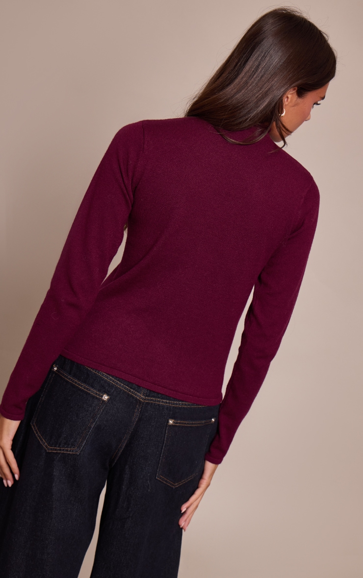 Pull en maille tricot fine bordeaux à col montant image 2