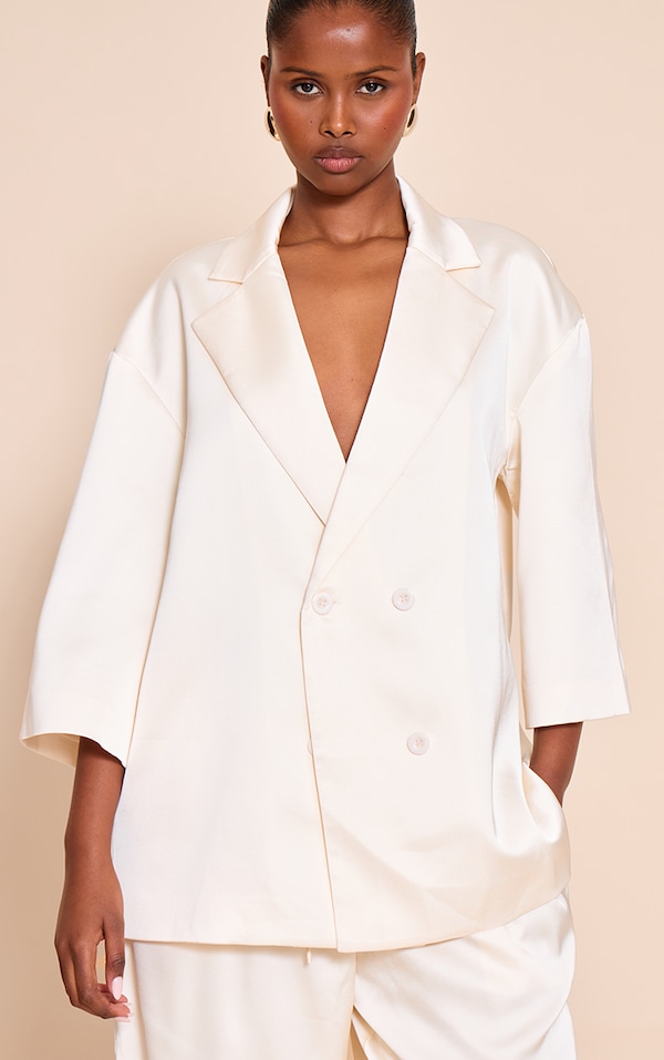  Cream Tailored Satin Oversized Blazer