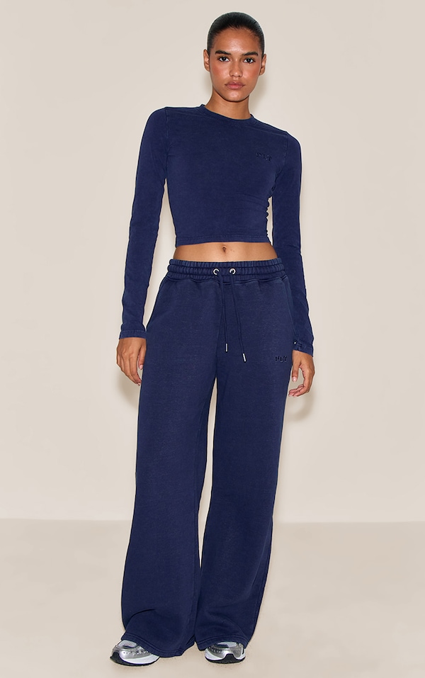 Navy Washed Oversized Wide Leg Sweatpants