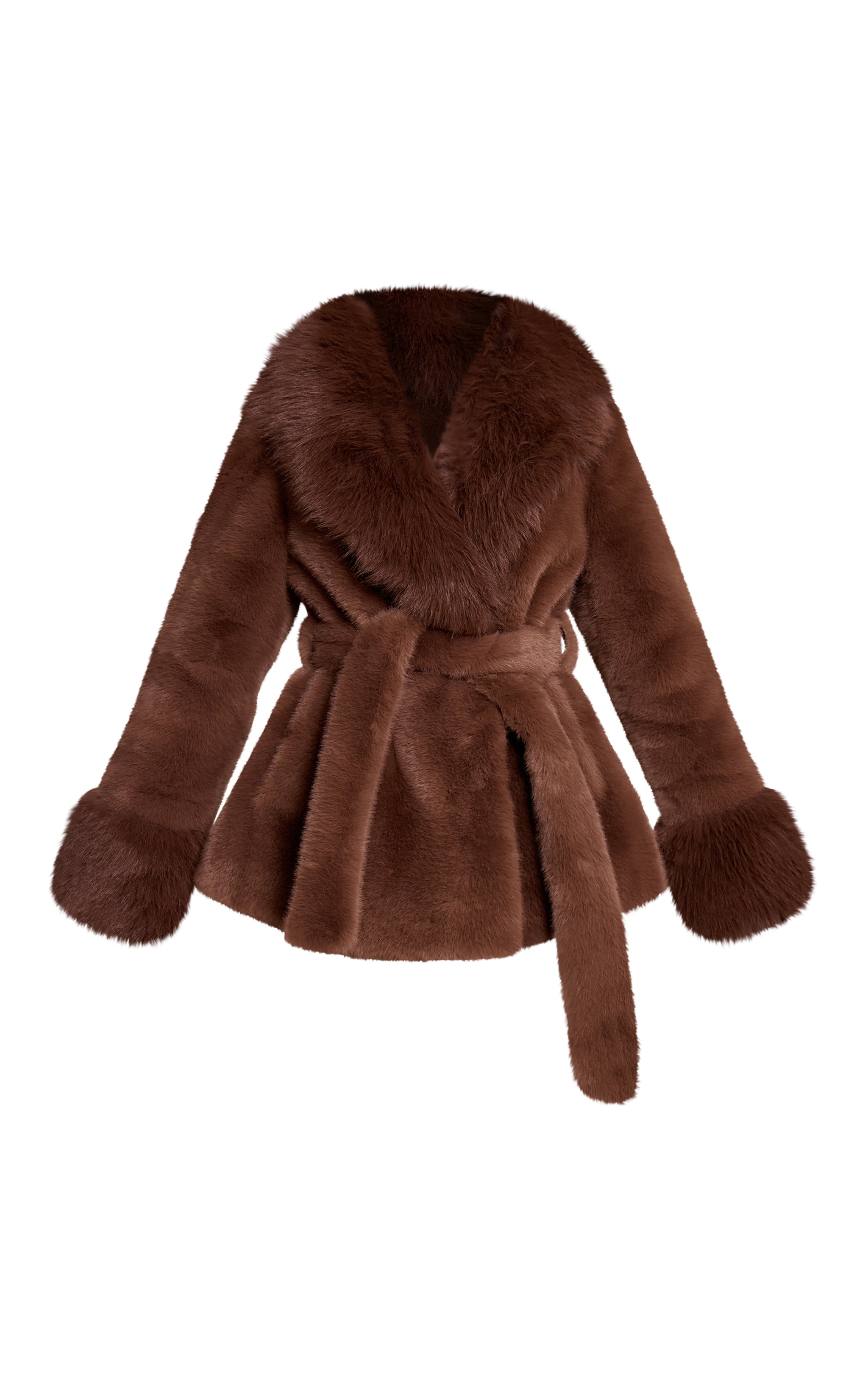 Petite Chocolate Plush Faux Fur Self Tie Coat image 5