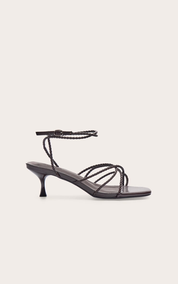 Chocolate Pu Braided Strap Kitten Heel Sandal image 2