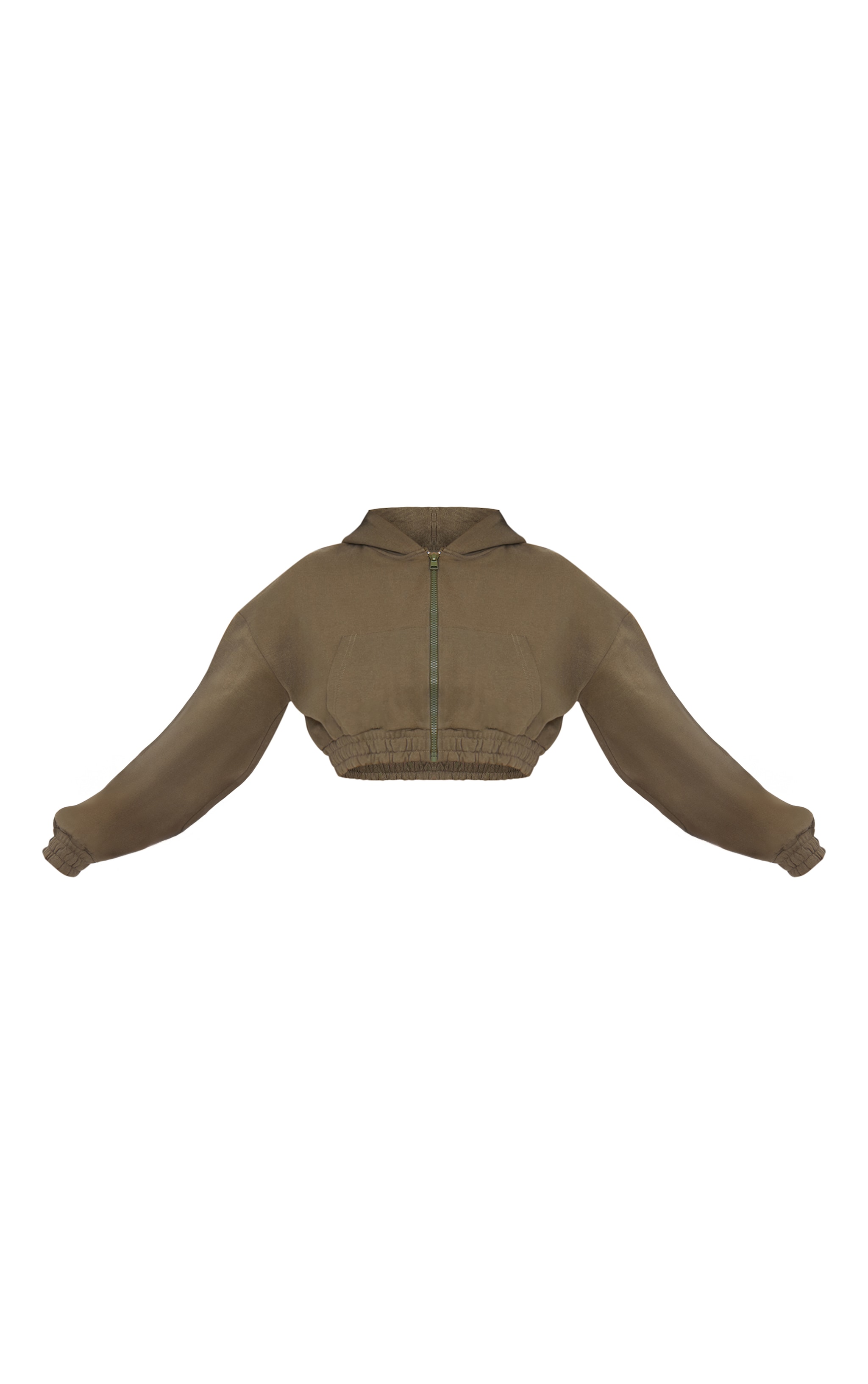 Olive Premium Cropped Waistband Detail Sweat Hoodie image 5