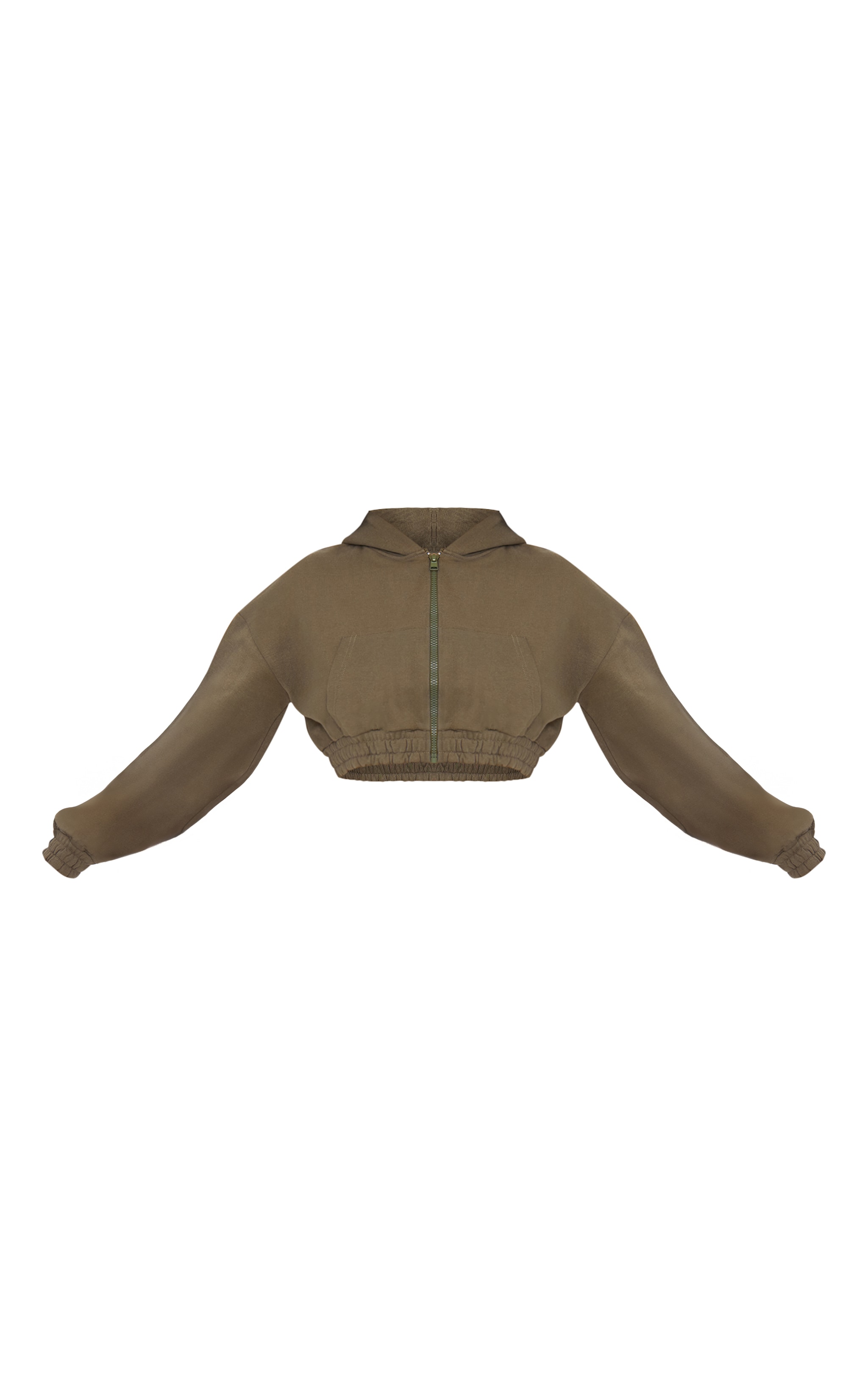 Olive Premium Cropped Waistband Detail Sweat Hoodie image 5