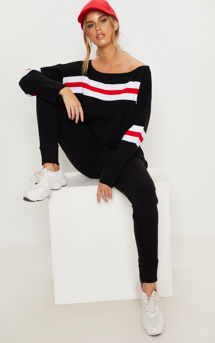 Black Striped Knitted Lounge Set image 1