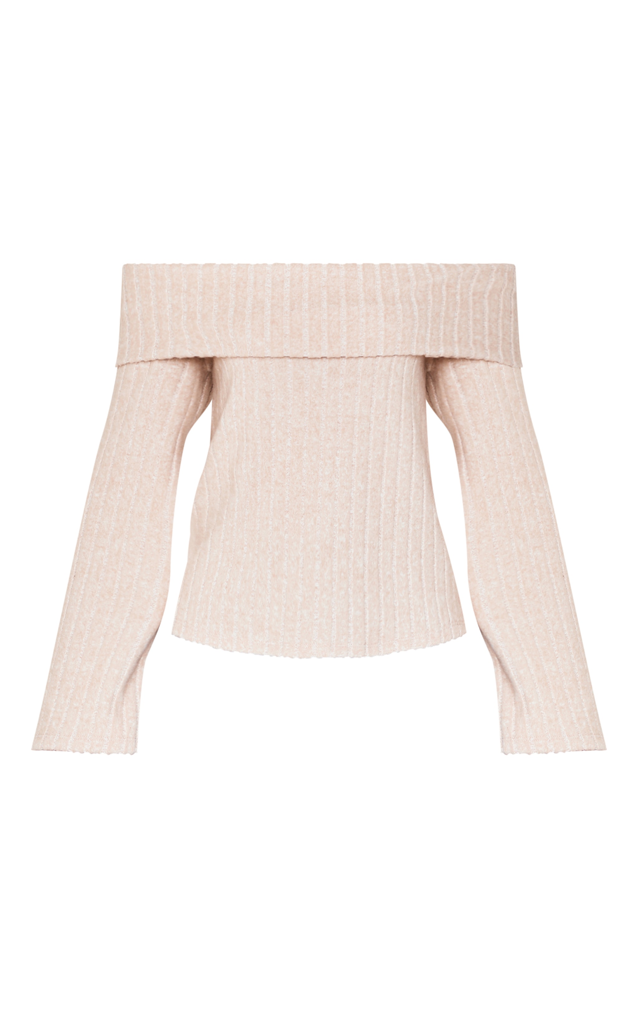Cream Brushed Rib Fold Over Bardot Long Top image 5